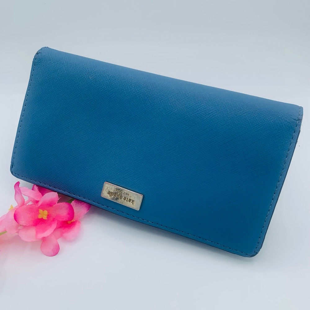 Kate Spade 100% Cow Leather Bifold Organizational Insignia Blue Wallet